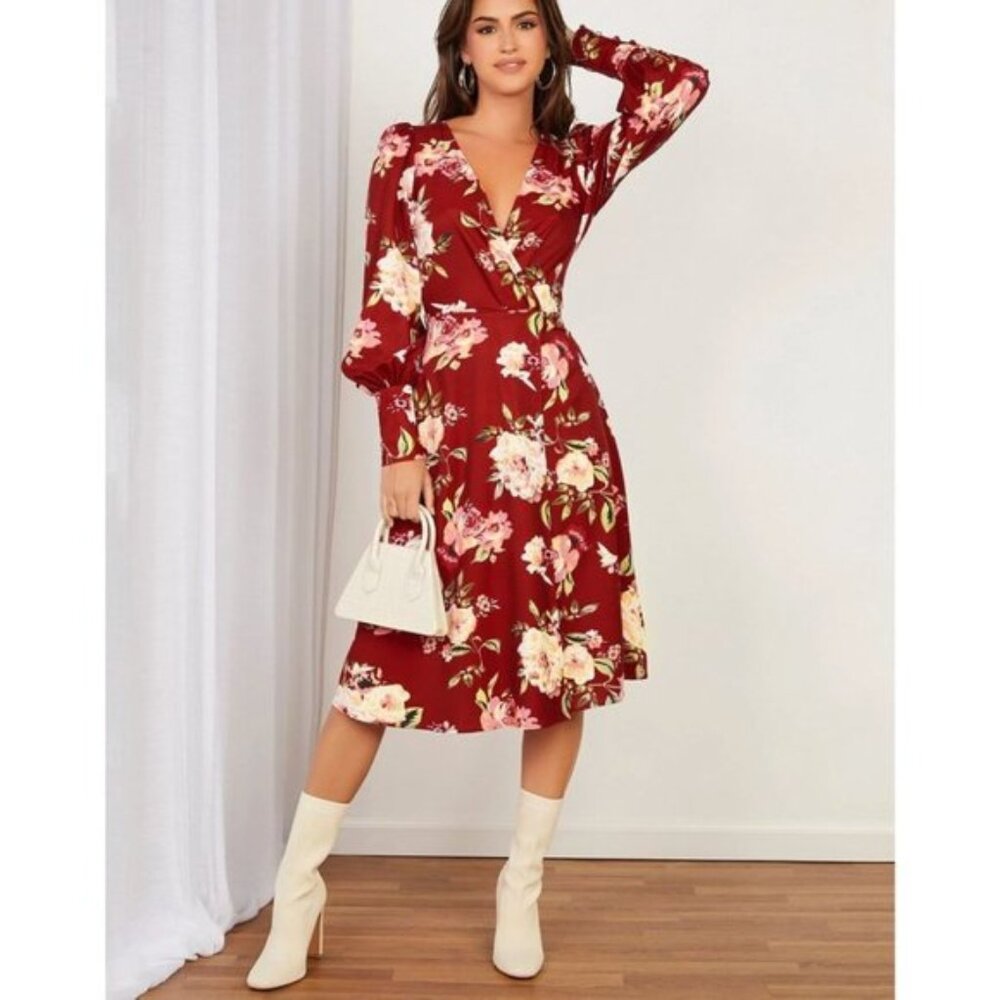 Boho Rose Floral Print Wrap Dress
